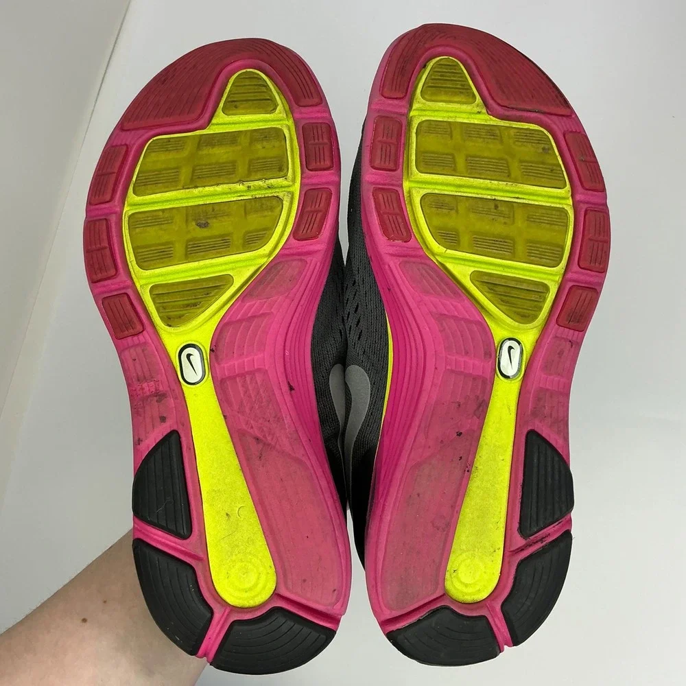 Nike Grey Pink LunarGlide 4 Running Shoes Girls 5Y 525371-001 Lunarlon Neon